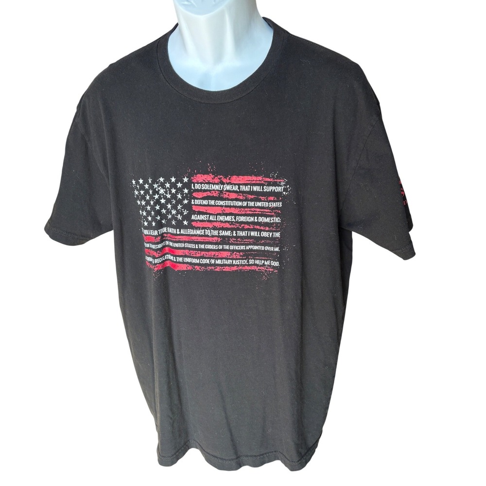 Grunt Style The Oath Black Graphic T-Shirt, XL, US Military Enlistment Oath,Flag